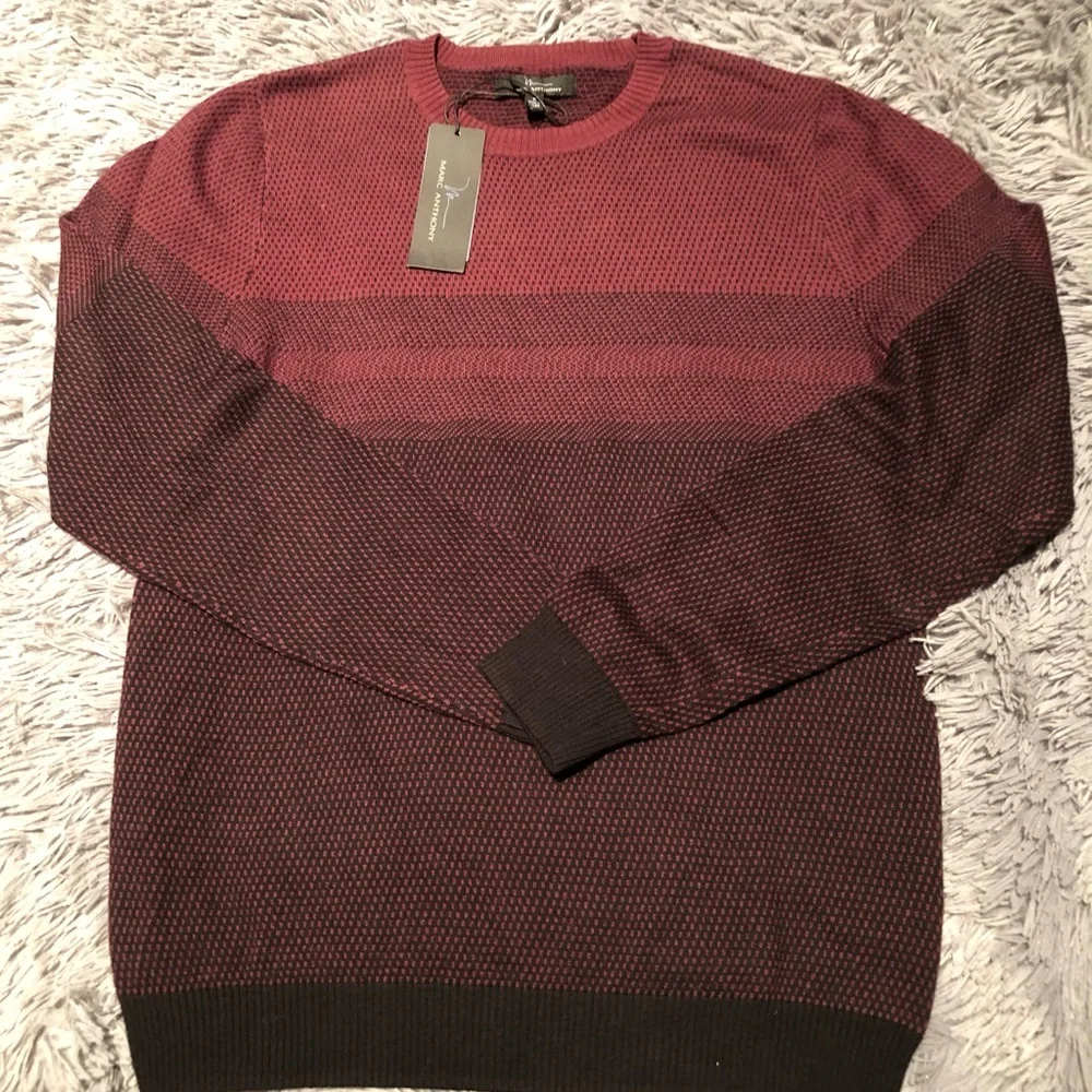 NWT! Marc Anthony Luxury Collection Crewneck Pullover Burgundy & Black Sweater